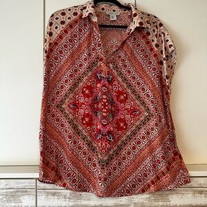 Rachel Zoe Red Graphic Button Down Shirt